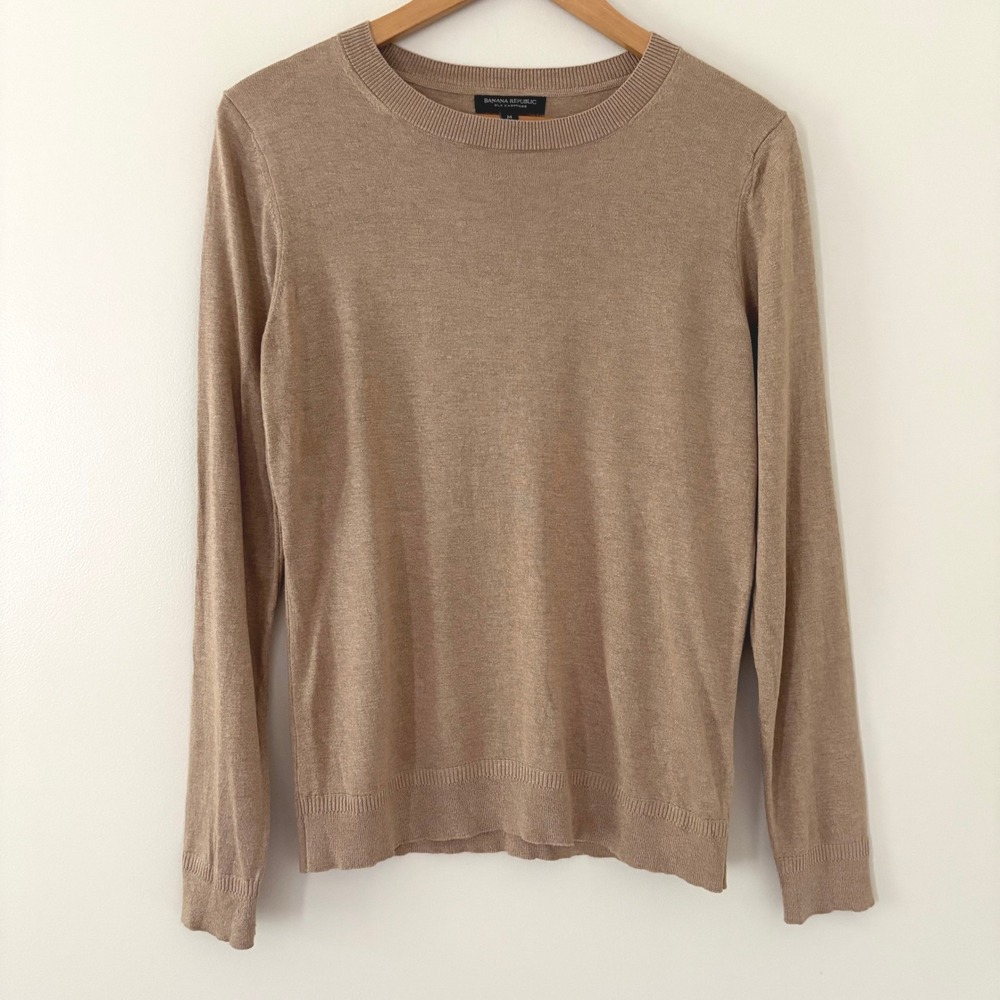Banana Republic Sweater Silk Cashmere Medium Tan Crew Neck Long Sleeve
